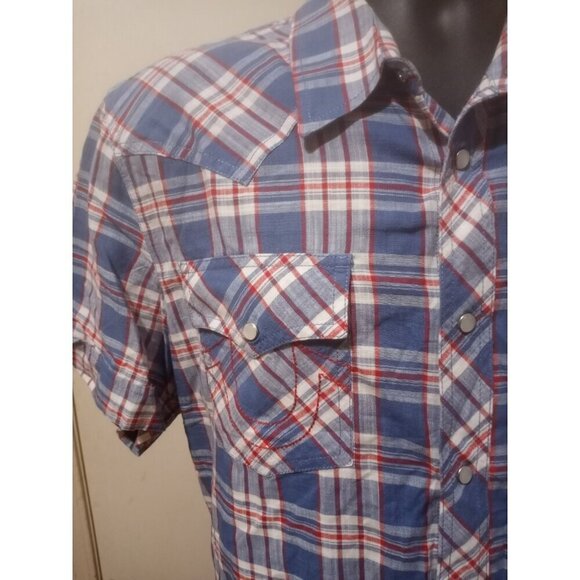 True Religion Western Shirt Button XL Plaid Pockets Short Sleeve Brand Jeans - Picture 4 of 11